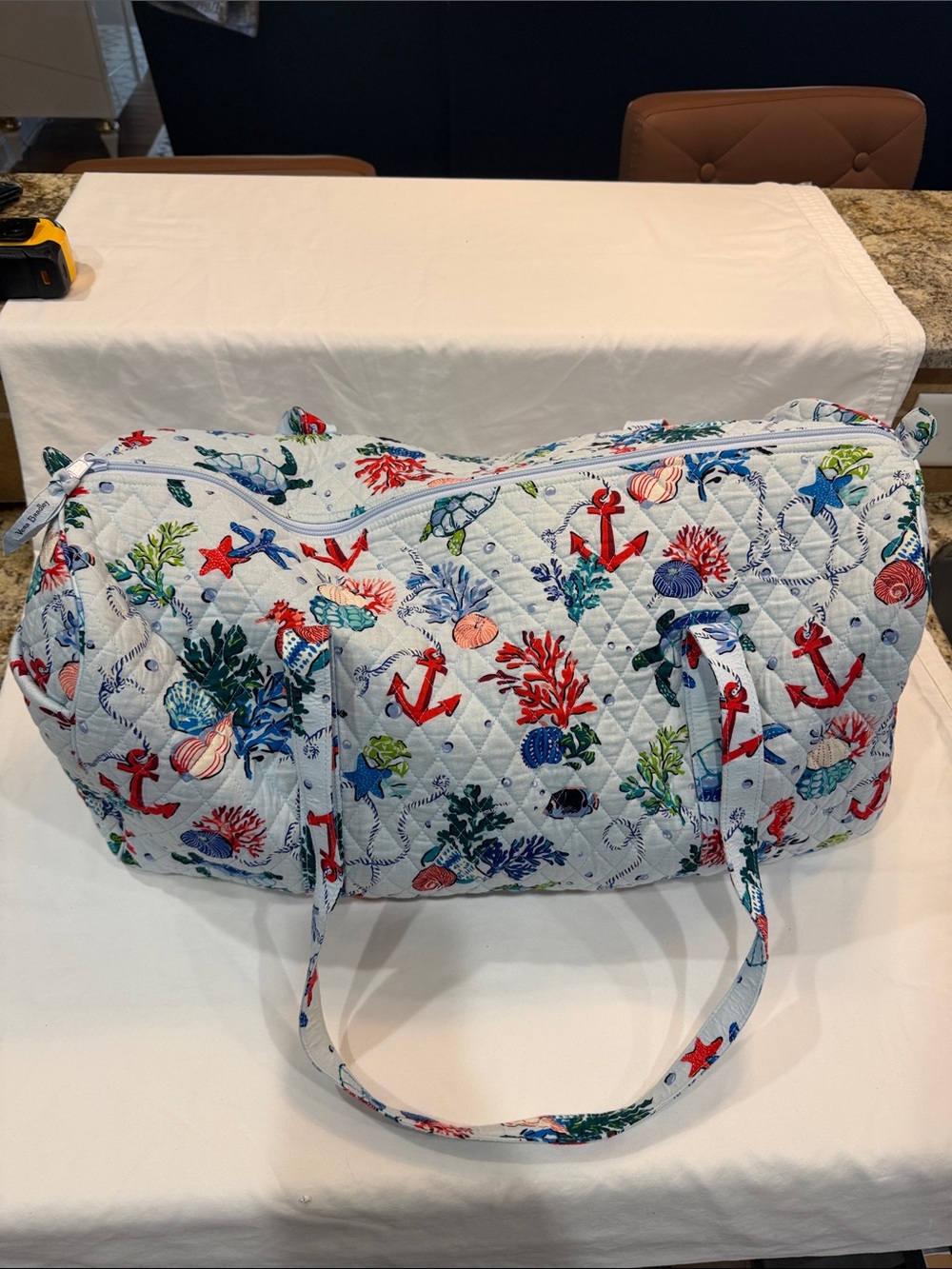 Vera Bradley White Quilted Nautical Floral Weekender with Red Anchors